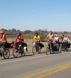 <p>The "Recyclists" ride into Pettus, Texas, 120 miles south of Austin but still more than 200 miles from the border.</p>