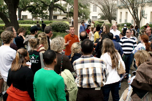 Prospective students tour The University of Texas at Austin campus. Photo courtesy of The University of Texas at Austin