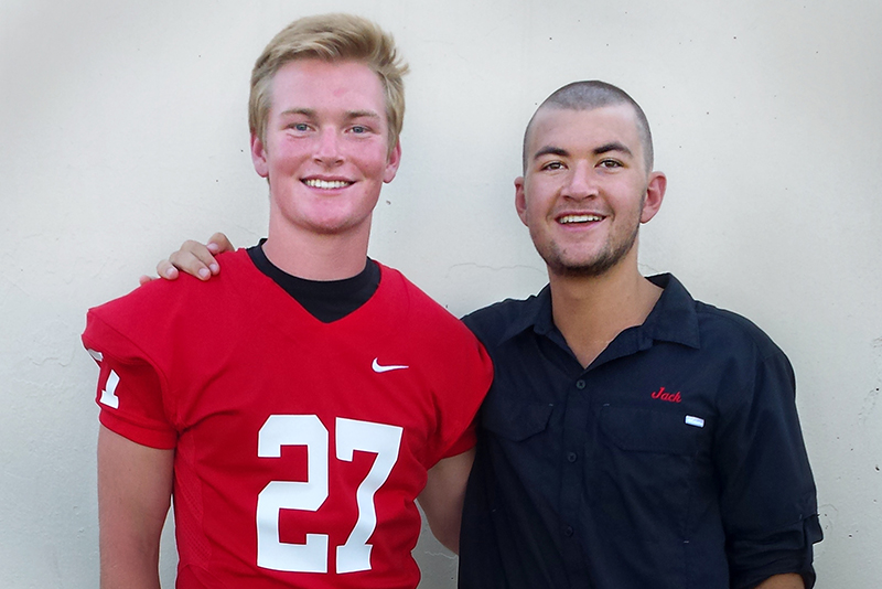 Brothers Jack and Blake Cronin from Lake Highlands High School in Dallas on Aug. 15, 2014. A concussion in a football scrimmage took Jack Cronin (right) out of contact sports forever but his younger brother Blake  continues to play varsity football even after he suffered from a concussion himself. Photo courtesy of the Cronin family
