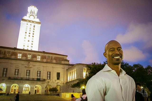 T.J. Ford in front of the University of Texas Tower on Tuesday, Nov. 4, 2014. Photo by Shannon Price/Reporting Texas