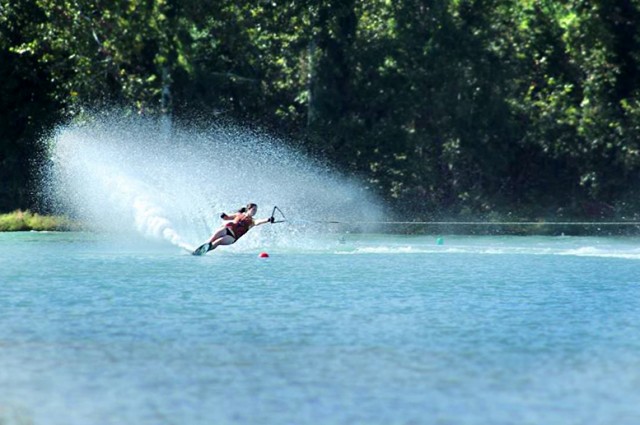 Hannah Fielding of  UT Water Ski competes in the slalom event in the 2014 NCWSA National Collegiate Water Ski Championships held at Bennets Water Ski and Wakeboard School in Zachary, Louisiana on October 17, 2014. Photo Courtesy of UT Water Ski 