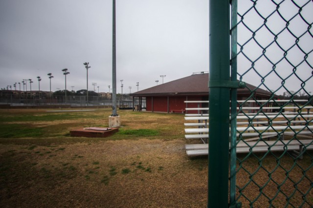 The Whitaker Fields clubhouse sits between the intramural playing fields and tennis courts on Sunday, March 9, 2015. UT RecSports is currently planning to renovate the intramural fields located at 51st and Guadalupe Street. Photo by Skyler Wendler/Reporting Texas