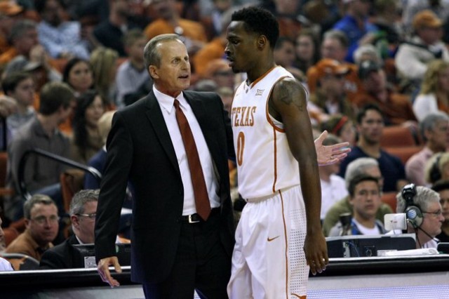 Texas head Rick Barnes, sophomore guard Kendal Yancy (0) and the rest of the Longhorns failed to live up to their lofty preseason expectations, going just 8-10 in Big 12 play to finish seventh in the conference. Photo courtesy of Dalton Venglar.