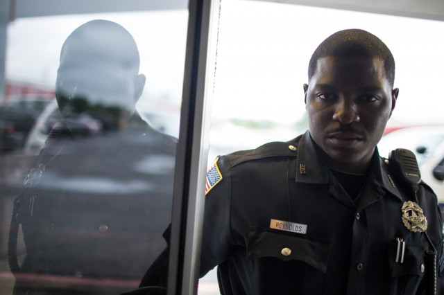 Police officer Andre Reynolds on patrol in Beaumont in April. Photo by Martin do Nascimento.