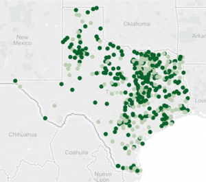 Click this image to explore police departments in Texas with no more than one female officer.