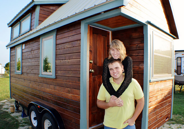 Lacey Harrington and her fiancé, Eddie Lanzo, recently moved into their miniature home on wheels, which the couple keeps at an RV park in Georgetown until they can find another spot for a longer period. Photo by Lacey Harrington