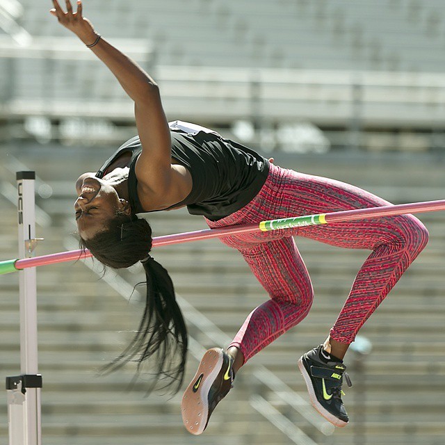 Sierra Patrick competes in the high jump in the women's pentathlon at the Nike Clyde Littlefield Relays at the University of Texas in Austin on March 25, 2015. Photo courtesy Ralph Barrera/Austin American-Statesman