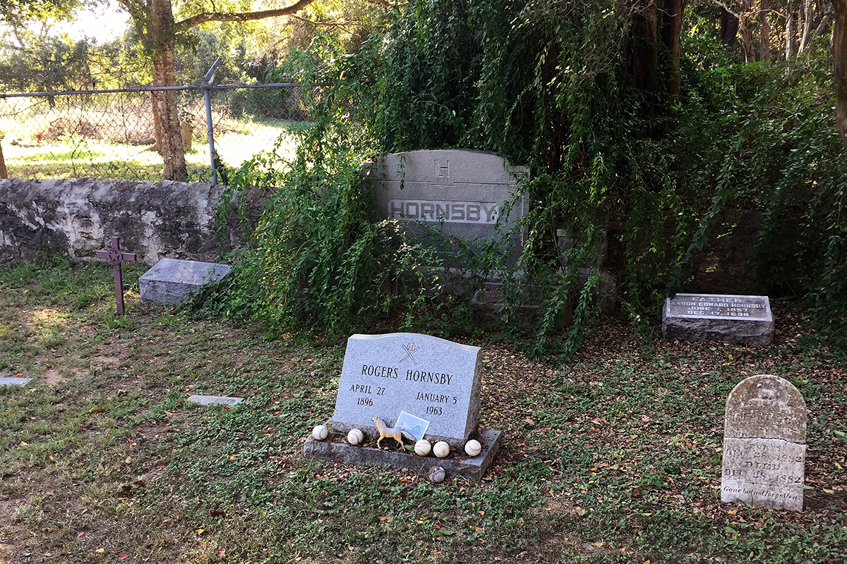 Rogers Hornsby, one of the greatest players in Major League Baseball history, is buried in Hornsby Cemetery nine miles east of Austin. The two-time MVP still holds the National League record for highest batting average in a season. Aaron Schnautz/Reporting Texas