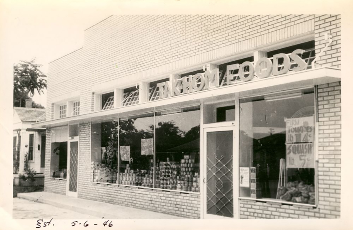 Grocery/convenience store chain opened by Fred & R.C. Wong during the 1940s. It was located at 2001 East 1st Street, Austin, TX. Credit: Image AR. 2008.005(130), Wong Family Papers, AustinHistory Center, Austin Public Library.