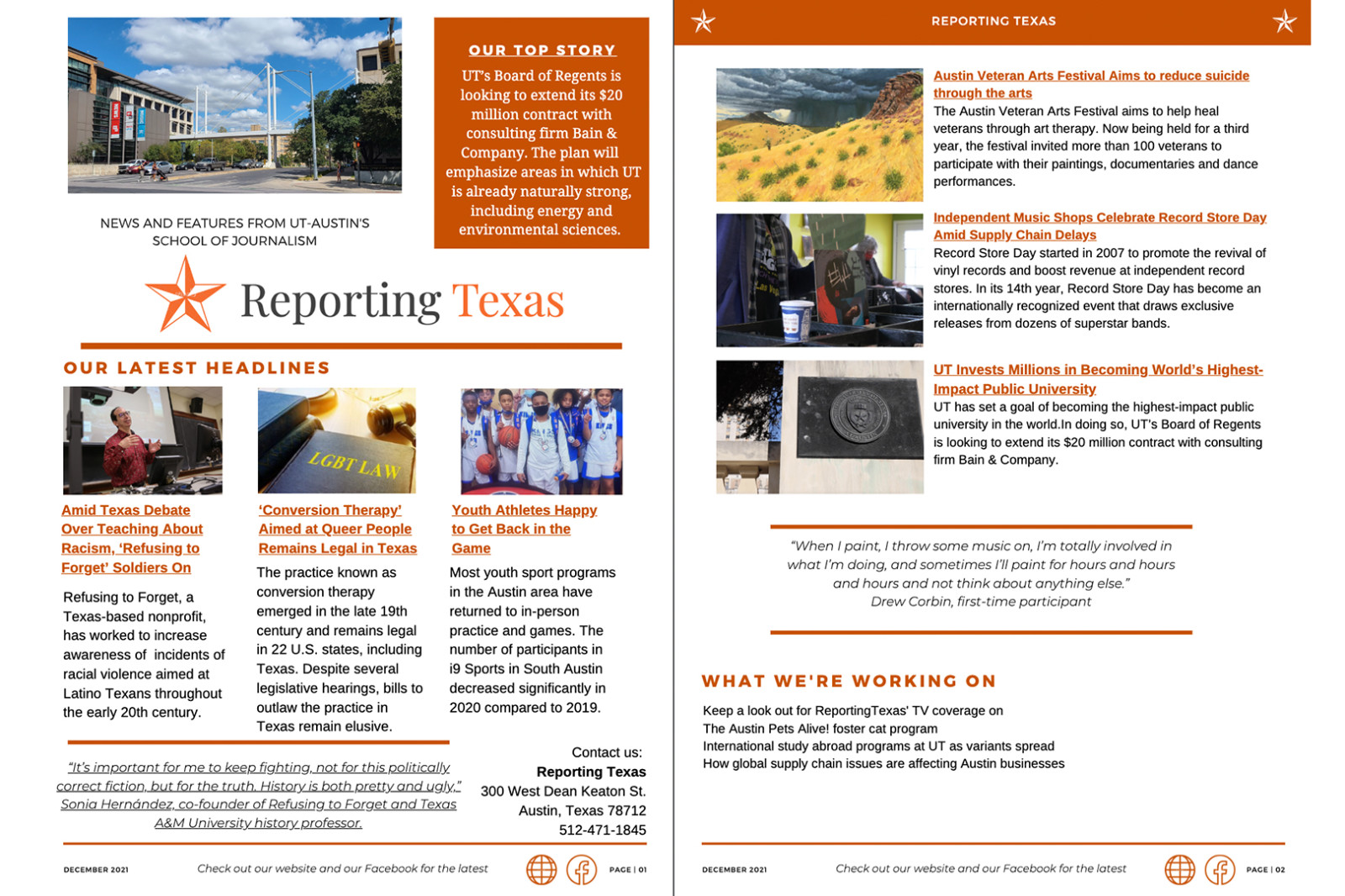 Reporting Texas Newsletter Dec. 3, 2021 Reporting Texas ★ Reporting Texas