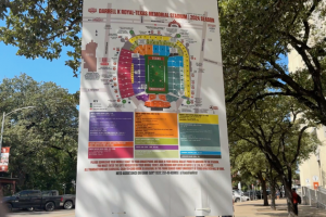 A seating map of Darrell K Royal-Texas Memorial Stadium for 2024 in Austin, Texas, on Oct. 3, 2024. (Tate Chapman/Reporting Texas TV)